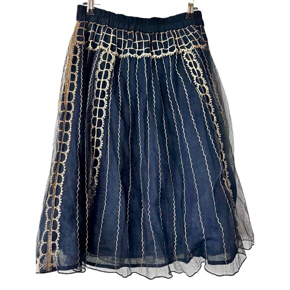 Bl^nk London Tulle Embroidered Black Carolina Midi Layered Skirt Size XS Dark Fa - Picture 2 of 10